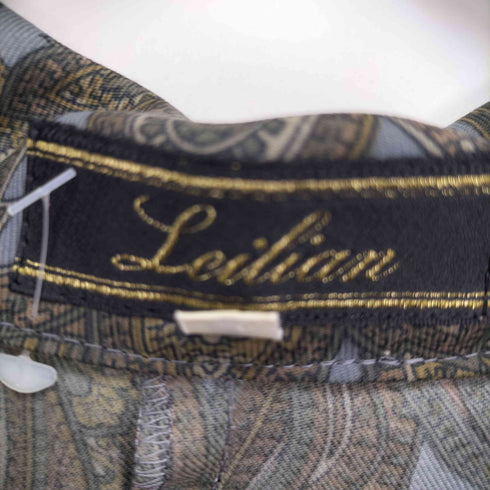 レリアン Leilian 総柄 ペイズリー柄 球ボタン ハイネック ポリ L/S シャツ レディース JPN:9号