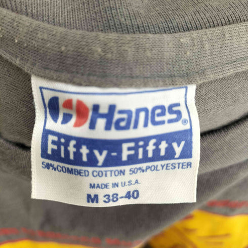 ヘインズ Hanes 80s USA製 青タグ Fifty-Fifty プリント シングルステッチ 半袖カットソー メンズ import:M 38-40