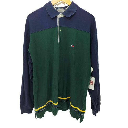 トミーヒルフィガー TOMMY HILFIGER ロゴ刺繍 ツートーン ラガーシャツ メンズ import:XL