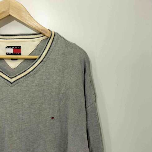 トミーヒルフィガー TOMMY HILFIGER ロゴ刺繍 Vネックカットソー メンズ import:XL