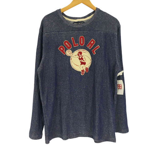 ポロスポーツラルフローレン POLO SPORT RALPH LAUREN 90S ストライプ ロゴワッペン バスケットボール 切替 コットン スウェット メンズ import:L