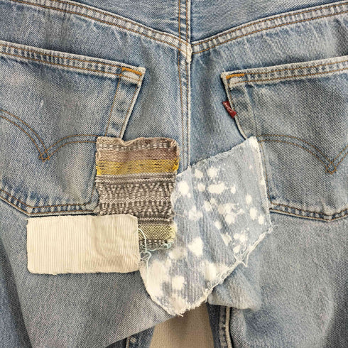 リーバイス Levis 90S 96年4月製 USA製 ボタン裏524 刻印 501 リメイク パッチワーク ストレートデニムパンツ メンズ W32L32