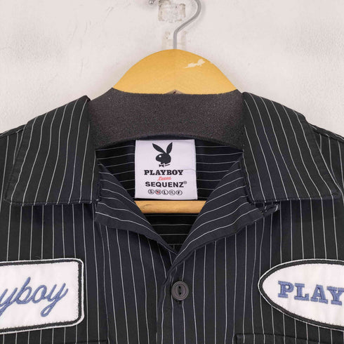 プレイボーイ PLAYBOY ワッペン加工 ストライプ s/s 開襟シャツ メンズ JPN:M