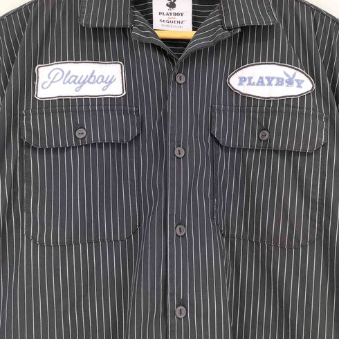 プレイボーイ PLAYBOY ワッペン加工 ストライプ s/s 開襟シャツ メンズ JPN:M