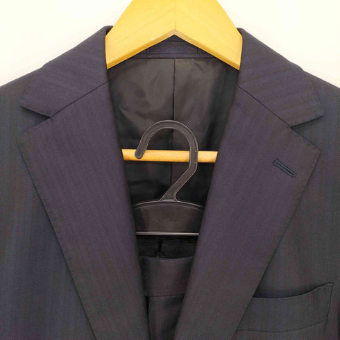 GINZA Global Style STRONG FOLD ウールシルク ストライプ 2Bテーラードジャケット&センタープレススラックス2本 セットアップ メンズ