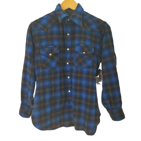 ペンドルトン PENDLETON 70S USA製 ウール混 チェックウエスタンシャツ メンズ import:L