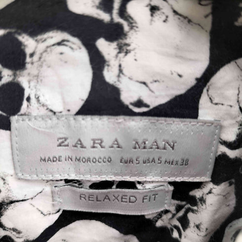 ザラマン ZARA MAN RELAXED FIT スカル 総柄 プリント B.D L/S シャツ メンズ US:38