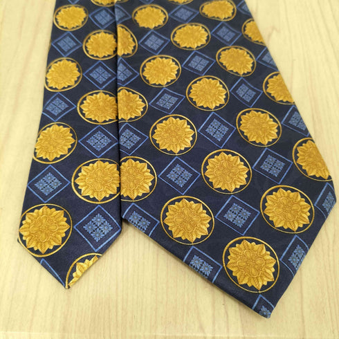 ランバン LANVIN フランス製 エンブレム総柄デザイン シルクネクタイ メンズ