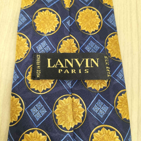 ランバン LANVIN フランス製 エンブレム総柄デザイン シルクネクタイ メンズ