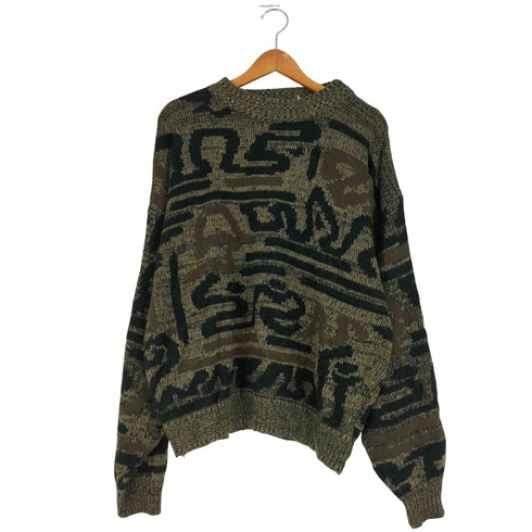 PERMIT 90s 総柄 アクリル クルーネック ニット メンズ import:L