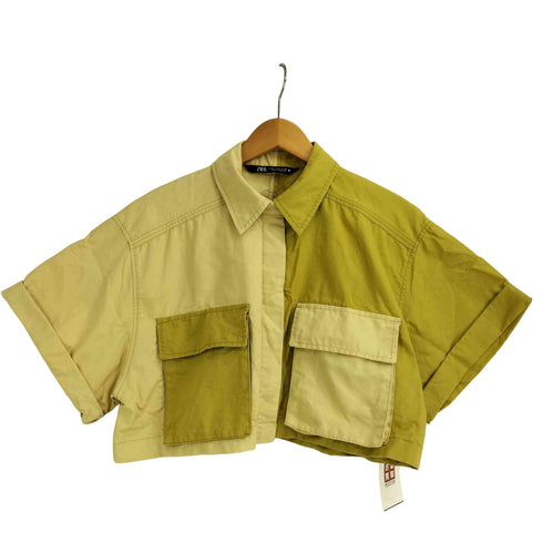 ザラ ZARA パッチワーク ギャバジンシャツ 短丈 レディース USA M