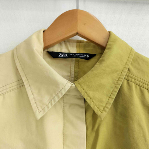 ザラ ZARA パッチワーク ギャバジンシャツ 短丈 レディース USA M