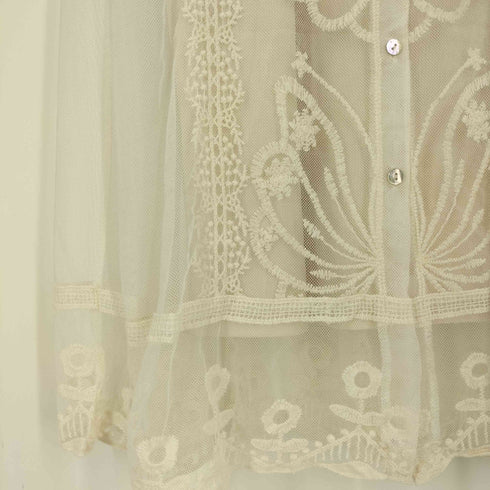 ザラ ZARA レース 刺繍 シアーシャツワンピース レディース import:L