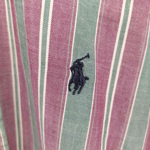 ポロバイラルフローレン Polo by RALPH LAUREN 90S カナダ製 ポニー刺繍 ボタンダウン ストライプシャツ メンズ import:XL