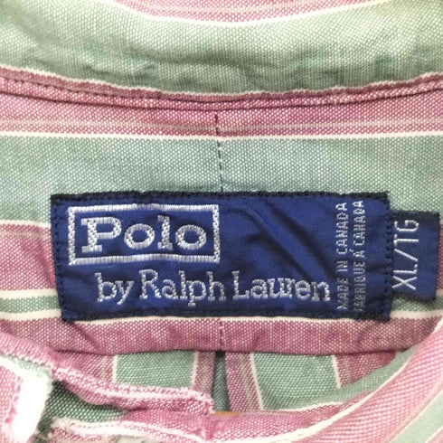 ポロバイラルフローレン Polo by RALPH LAUREN 90S カナダ製 ポニー刺繍 ボタンダウン ストライプシャツ メンズ import:XL