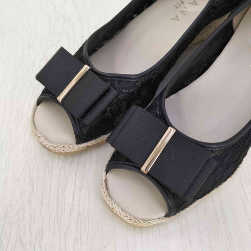 ダイアナ DIANA WELL FIT リボン オープントゥ ウェッジソール パンプス レディース 24 1/2