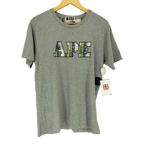 アベイシングエイプ A BATHING APE 90-00s チェックロゴ刺繍クルーネックTシャツ メンズ JPN:L