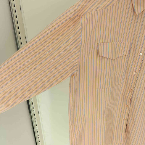 ザラ ZARA コットン ポリ フラップポケット L/S ストライプ シャツ レディース import:L