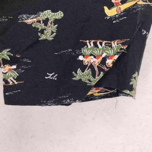 ROUSHATTE ブラックレーヨン開襟アロハシャツ メンズ L