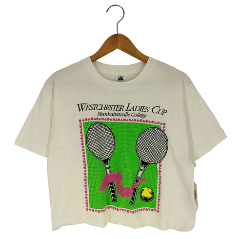 フルーツオブザルーム FRUIT OF THE LOOM 90s USA製 袖シングルステッチ WESTCHESTER LADIES CUP テニス クルーネック Tシャツ レディース import:L
