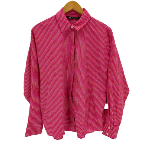 ザラ ZARA ストライプ フルイドシャツ レディース import:M