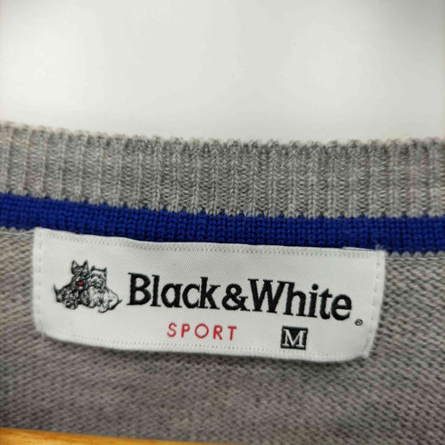 ブラックアンドホワイト BLACK&WHITE ロゴ刺繍 Vネックニット メンズ M