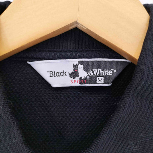 ブラックアンドホワイト BLACK&WHITE ロゴ刺繍 メッシュ長袖ポロシャツ メンズ M