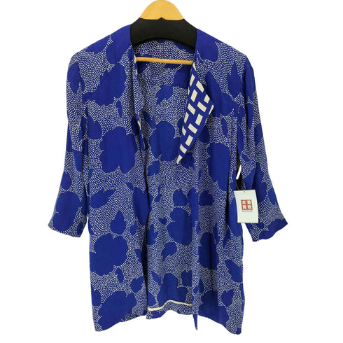 MADE IN USA PURE SILK 総柄 ノーカラー カーディガン レディース