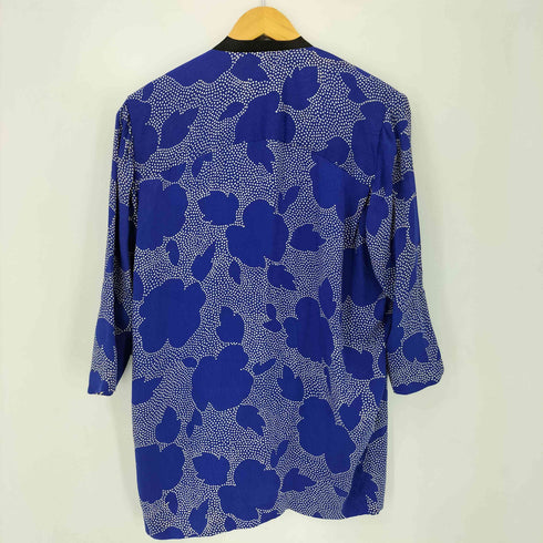 MADE IN USA PURE SILK 総柄 ノーカラー カーディガン レディース