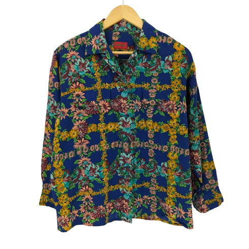ケンゾー KENZO 80S~90S 花柄 ウールオープンカラーシャツ レディース import:M