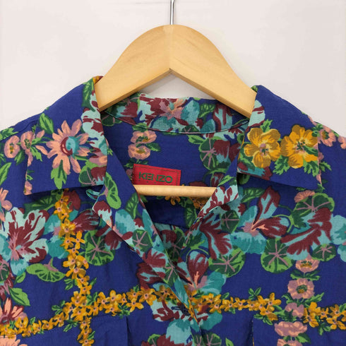 ケンゾー KENZO 80S~90S 花柄 ウールオープンカラーシャツ レディース import:M