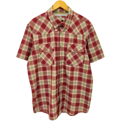 マゼラン magellan LOOSE FIT 裏地メッシュ スナップボタン チェック フィッシングシャツ メンズ import:L
