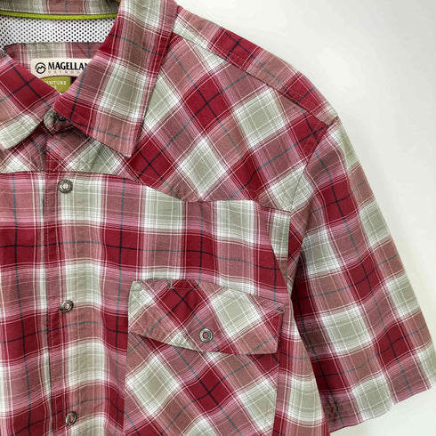 マゼラン magellan LOOSE FIT 裏地メッシュ スナップボタン チェック フィッシングシャツ メンズ import:L