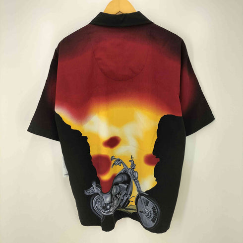 ノーバウンダリーズ no boundaries 90‐00S 韓国製 バイク プリント ポリ S/S シャツ メンズ import:M