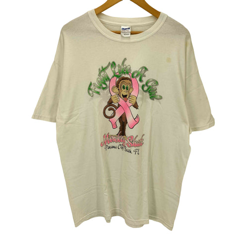 00S GILDAN ボディ Fight Like a Girl Monkey Shack ピンクリボン アニマル プリント S/S Tシャツ メンズ import:XL