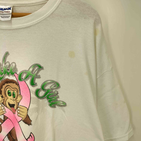 00S GILDAN ボディ Fight Like a Girl Monkey Shack ピンクリボン アニマル プリント S/S Tシャツ メンズ import:XL