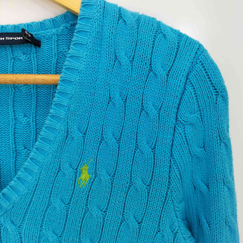 ラルフローレンスポーツ RALPH LAUREN SPORT ポニー刺繍 Vネック コットン ケーブルニット レディース import:S