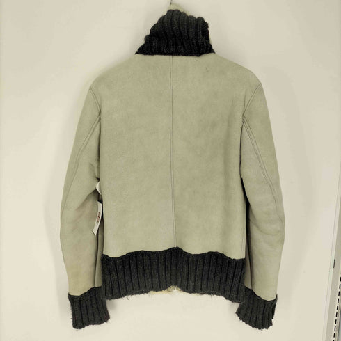 ドルチェアンドガッバーナ DOLCE&GABBANA 90S イタリア製 黒タグ ラムレザー リブニット 切替 裏地ボア ムートンジャケット メンズ EUR:44