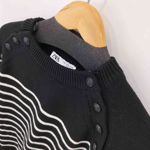 ザラ ZARA ショルダーボタン ボーダーニットトップス レディース import:M