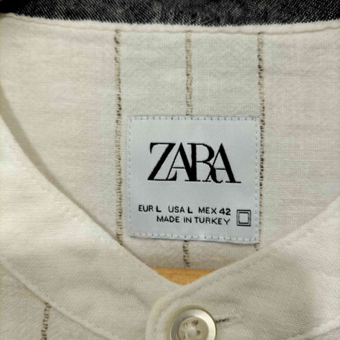 ザラ ZARA 大判チェック柄リネンプルオーバーシャツ メンズ L