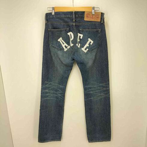 アベイシングエイプ A BATHING APE 00S APEE バック プリント ジップフライ デニム パンツ 脇割 ユニセックス レディース SHORT