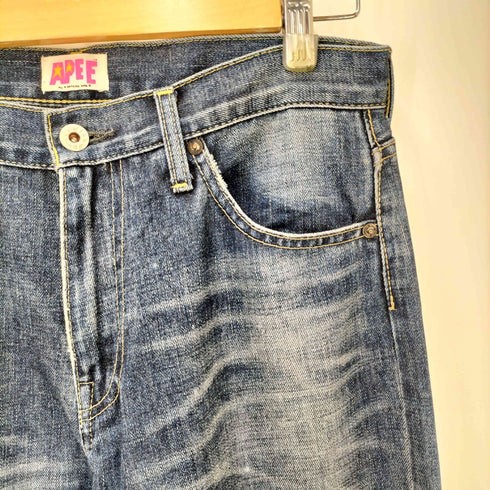 アベイシングエイプ A BATHING APE 00S APEE バック プリント ジップフライ デニム パンツ 脇割 ユニセックス レディース SHORT