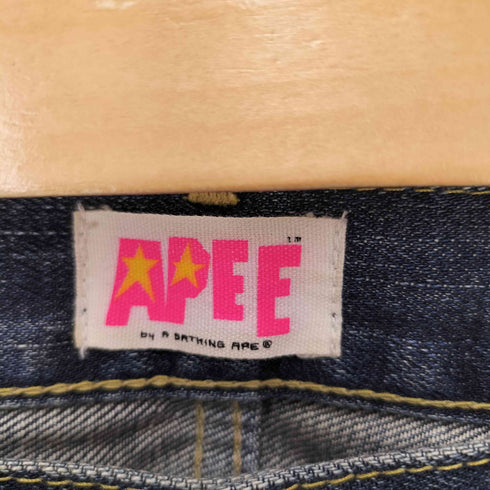 アベイシングエイプ A BATHING APE 00S APEE バック プリント ジップフライ デニム パンツ 脇割 ユニセックス レディース SHORT