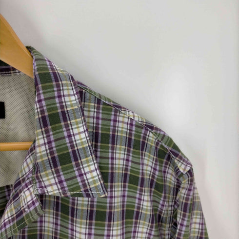 ユナイテッドアローズグリーンレーベルリラクシング UNITED ARROWS green label relaxing T/Wトロ チェック オープンカラー 半袖 シャツ メンズ JPN:M