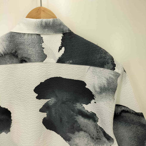 ザラ ZARA 水墨画 総柄 シアサッカー S/S シャツ メンズ import:S
