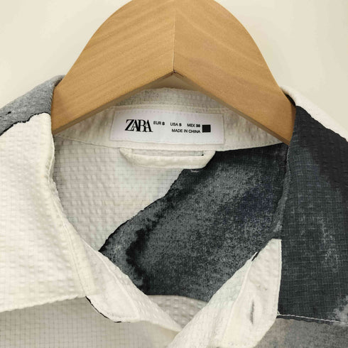 ザラ ZARA 水墨画 総柄 シアサッカー S/S シャツ メンズ import:S