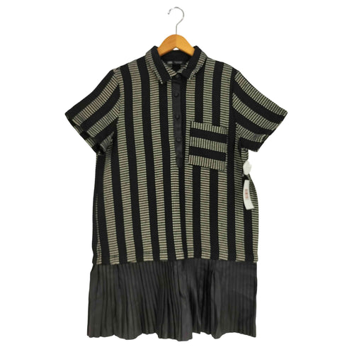 ザラ ZARA 裾フェイクレザー プリーツ切替 ハーフボタンワンピース レディース import:L