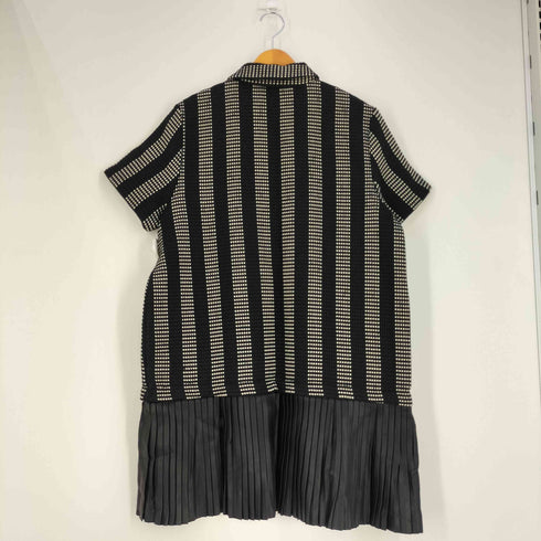 ザラ ZARA 裾フェイクレザー プリーツ切替 ハーフボタンワンピース レディース import:L