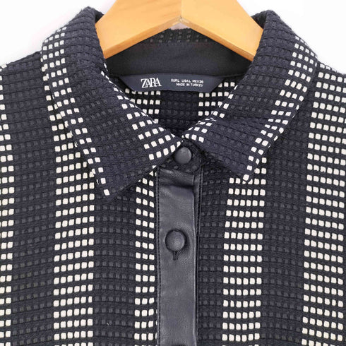 ザラ ZARA 裾フェイクレザー プリーツ切替 ハーフボタンワンピース レディース import:L