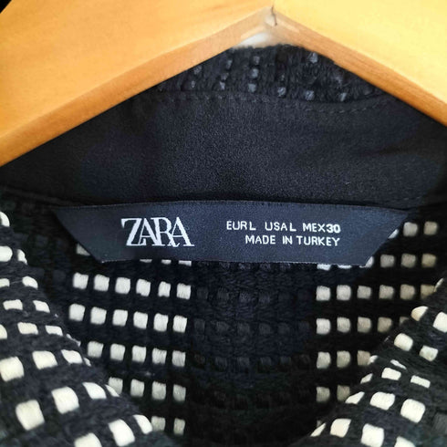 ザラ ZARA 裾フェイクレザー プリーツ切替 ハーフボタンワンピース レディース import:L
